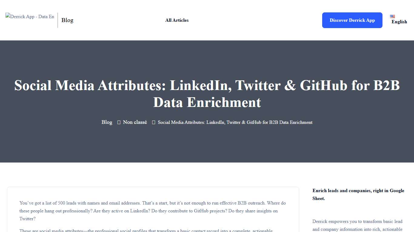 Social Media Attributes: LinkedIn, Twitter & GitHub for B2B Enrichment